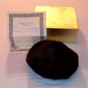Vtg Mink fur hat USA sm mahogany 1988